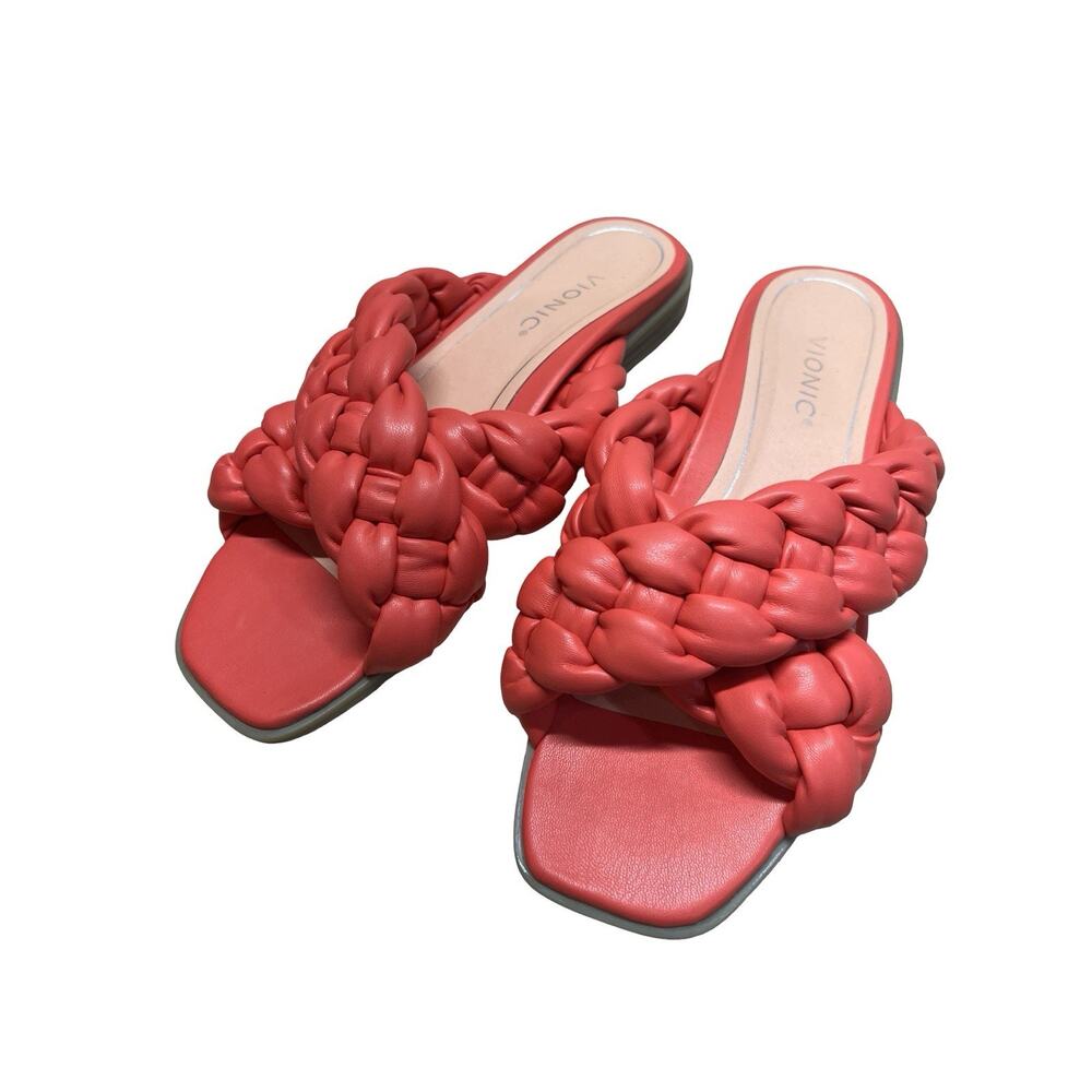 Vionic Kalina Braided Slide Sandals Poppy Orange Orthotic Comfort Flat Womens 9